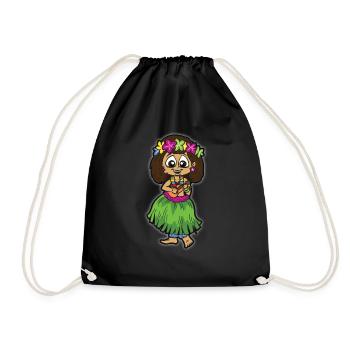 Hula Mädchen mit Bastrock Ukulele Blumenkette - Turnbeutel - Schwarz - Vorne