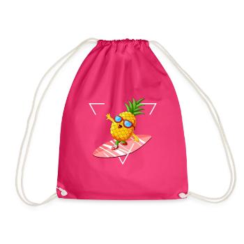 Happy Sommer Urlaub Feeling Ananas Surfbrett Sonne - Turnbeutel - Fuchsia - Vorne