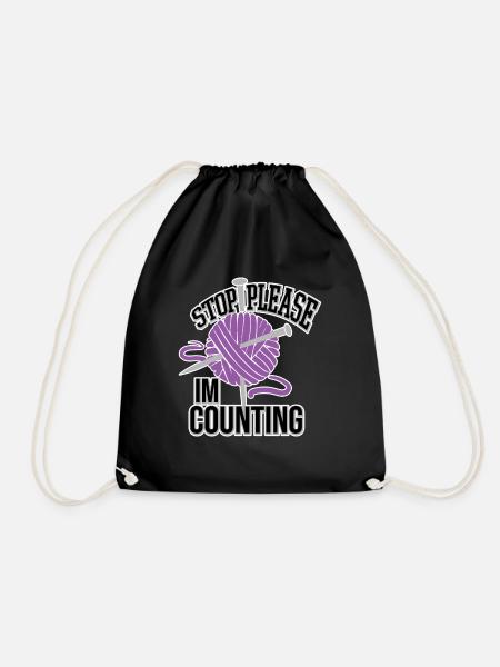 Funny Crochet Design - Stop Please I'm Counting - Drawstring Bag - black