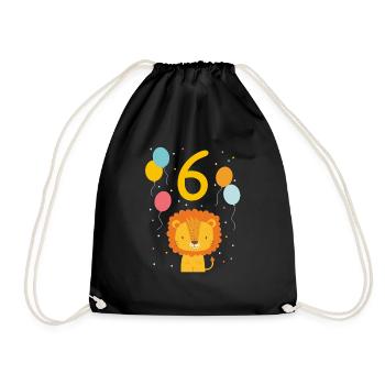 6th birthday birthday shirt lion sixth geb - Drawstring Bag - black - Front