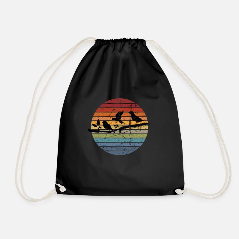 Bird watching retro - Drawstring Bag - black