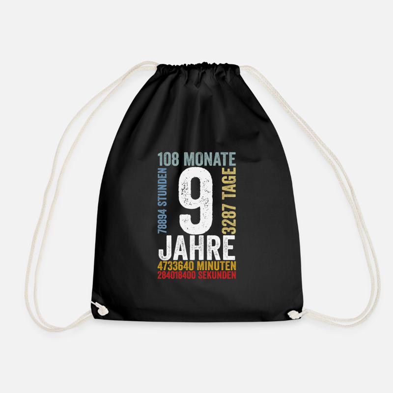 9 Jahre Geburtstag Geschenk Neunter Jahrestag - Turnbeutel - Schwarz
