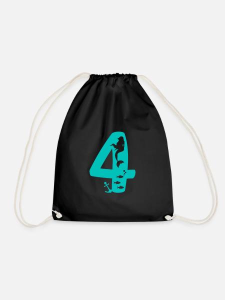 4th birthday mermaid mermaid gift - Drawstring Bag - black