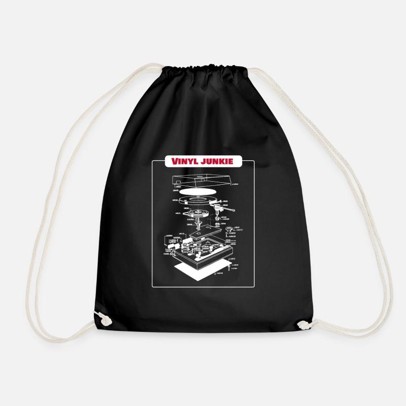 Vinyl Junkie Retro Vintage Turntable Gift - Drawstring Bag - black