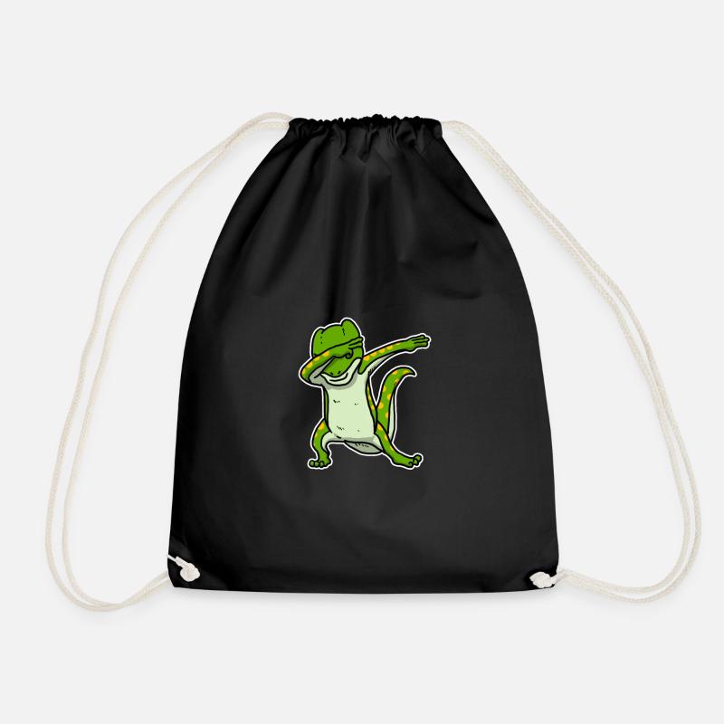 Funny Dabbing Gecko Dab Dance Reptile Lover Gift - Drawstring Bag - black