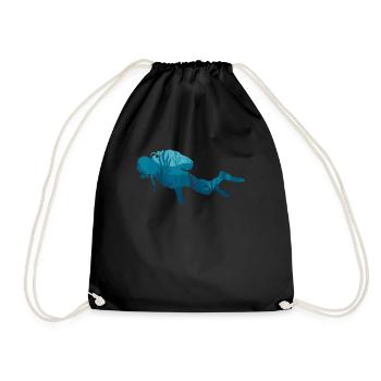 Taucher Tauchen Silhouette Gasflasche Flossen - Turnbeutel - Schwarz - Vorne