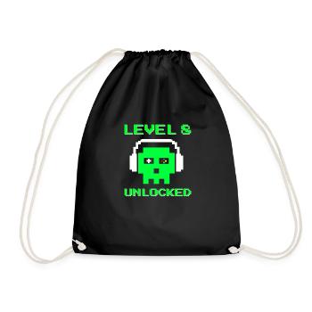 Level 8 Unlocked 8th Birthday Boy Gamer Gambler - Drawstring Bag - black - Front