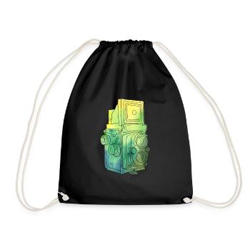 Analog camera medium format "Yashica-D" - Drawstring Bag - black - Front