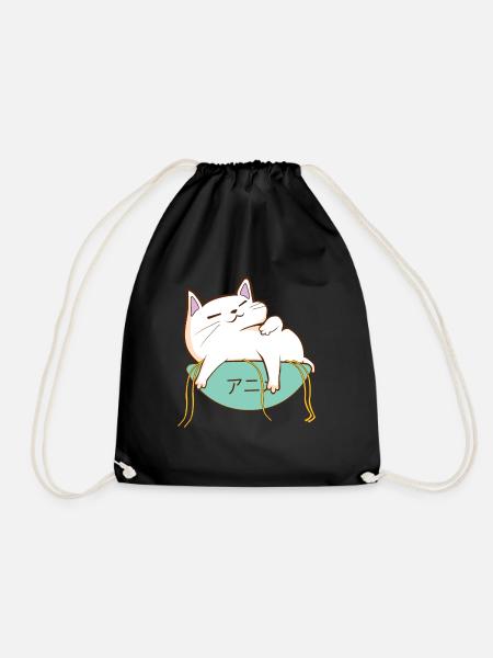Anime Cat Ramen Voll - Turnbeutel - Schwarz