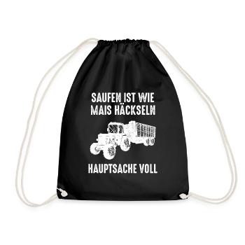 Mais Häckseln Landwirt Bauer Alkohol Trinken Saufe - Turnbeutel - Schwarz - Vorne