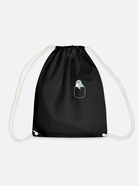 Robbe in Der Brusttasche Seehund Seelöwe T-Shirt - Turnbeutel - Schwarz