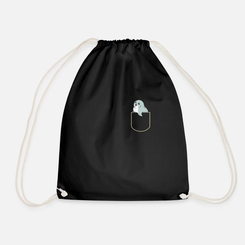 Robbe in Der Brusttasche Seehund Seelöwe T-Shirt - Turnbeutel - Schwarz
