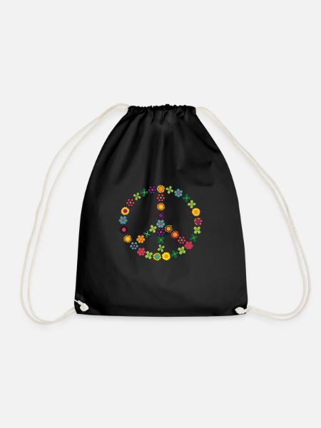 peace peacezeichen hippie blume geschenk 60er 7 - Turnbeutel - Schwarz