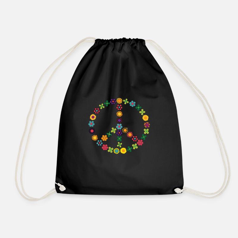 peace peacezeichen hippie blume geschenk 60er 7 - Turnbeutel - Schwarz