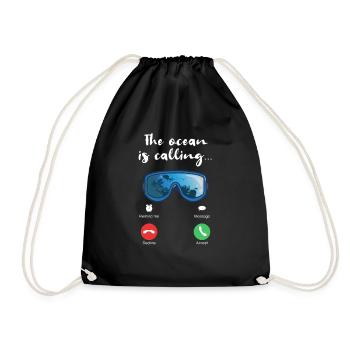 The Ocean Is Calling | Diver Gift - Drawstring Bag - black - Front