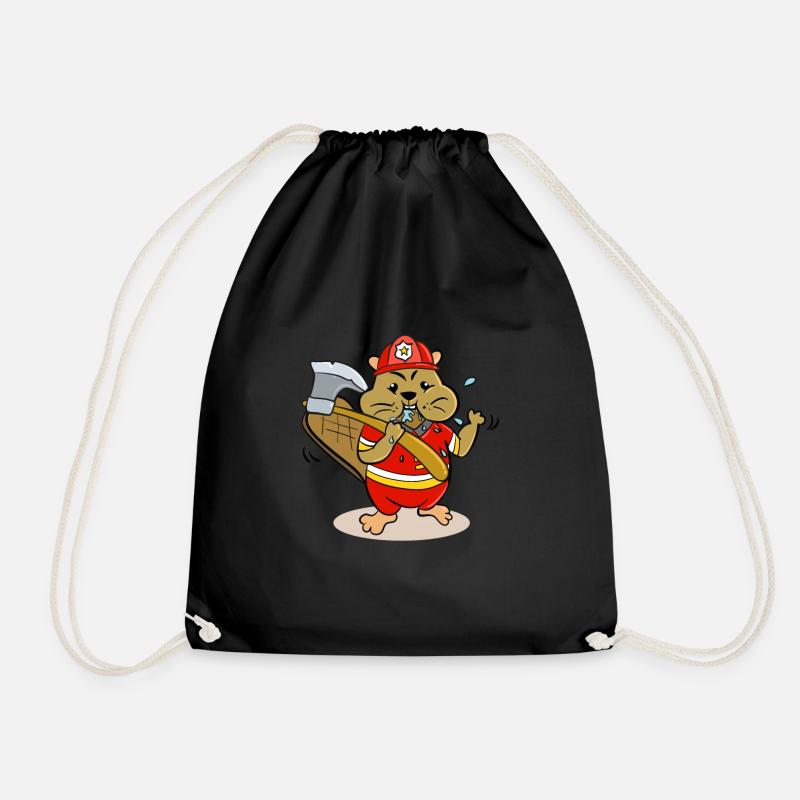 Bieber Feuerwehrmann mit Axt Kinder Design - Turnbeutel - Schwarz