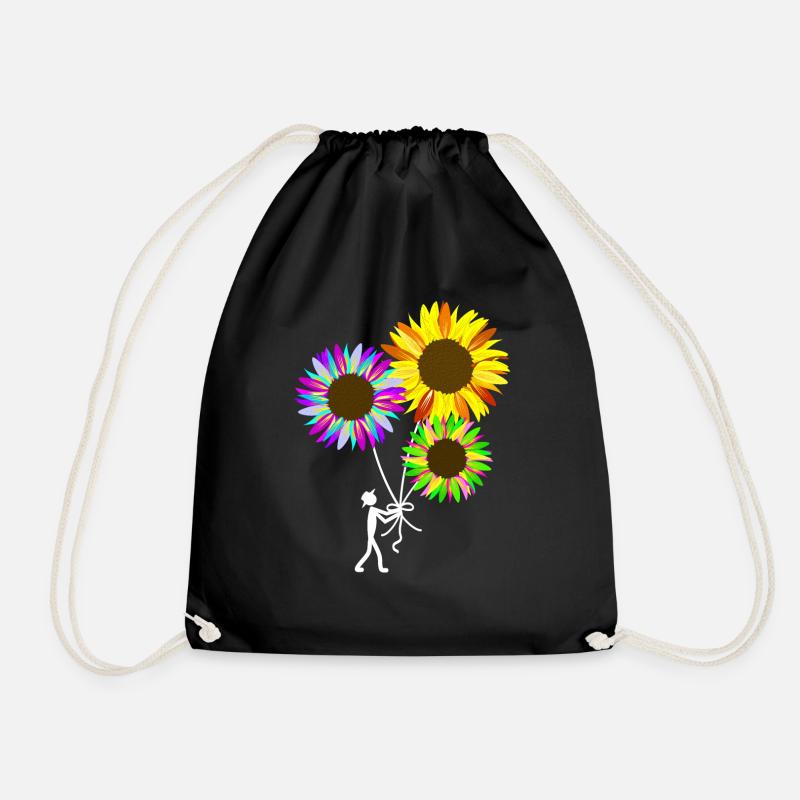 colorful sunflower bouquet - Drawstring Bag - black