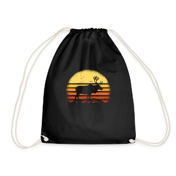 Moose Retro Sun Alaska Moose Illustration - Drawstring Bag - black - Front