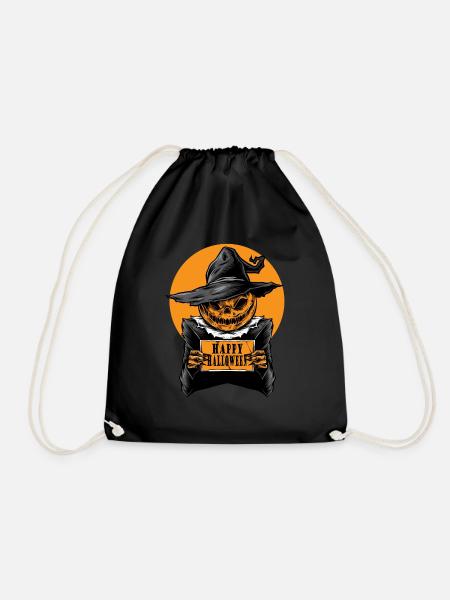 Happy Halloween Creepy Pumpkin Witch Moon - Drawstring Bag - black