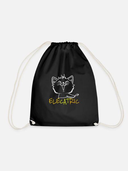 Furry cartoon cat feels so pumped up! - Drawstring Bag - black
