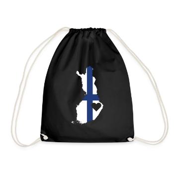 Love Finland Gift Finnish Pride Heart - Drawstring Bag - black - Front