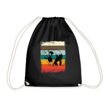 Retro rhino rhino - Drawstring Bag - black - Front