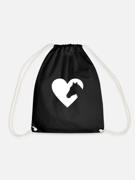 Pferd Silhouette Pferdekopf Herz Liebe Geschenk - Turnbeutel - Schwarz