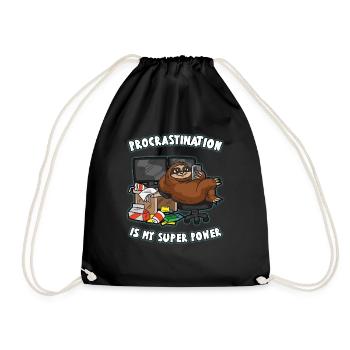 PROCRASTINATION Is My Super Power Lazy Sloth - Drawstring Bag - black - Front
