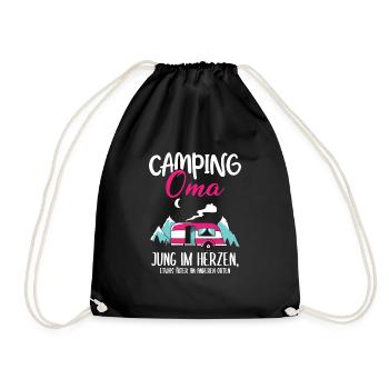 Lustig Wohnwagen Camper Oma Spruch Geschenk - Turnbeutel - Schwarz - Vorne