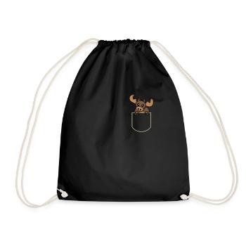Elch in Der Brusttasche Elche T-Shirt - Turnbeutel - Schwarz - Vorne