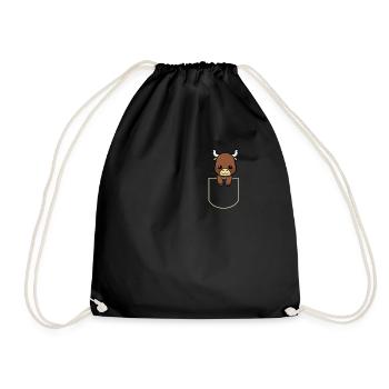 Cow In The Pocket Gift Bull Pocket T-Shirt - Drawstring Bag - black - Front