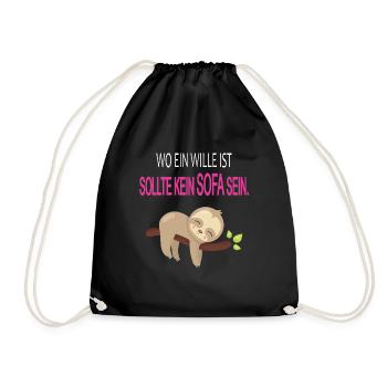 Faultier Wille Sport lustiger Spruch Sofa chillen - Turnbeutel - Schwarz - Vorne