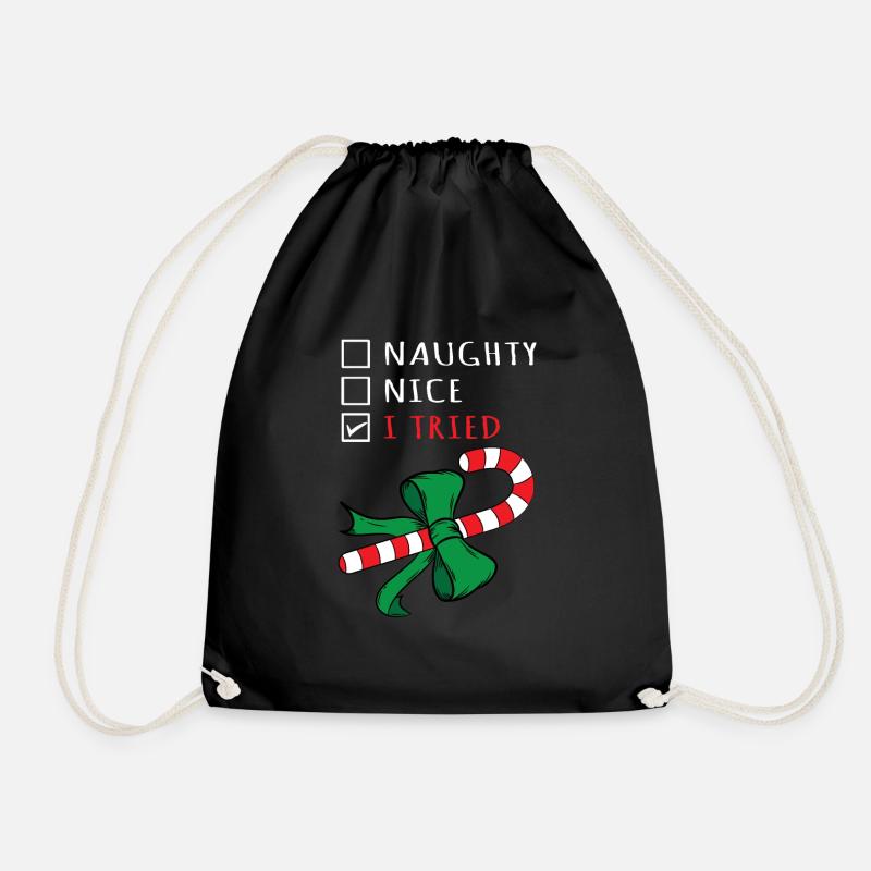 Christmas Candy Cane Gift Design - I Tried Checkli - Turnbeutel - Schwarz
