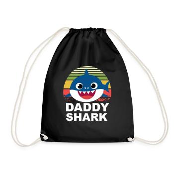DADDY SHARK, Retro Shark - Drawstring Bag - black - Front