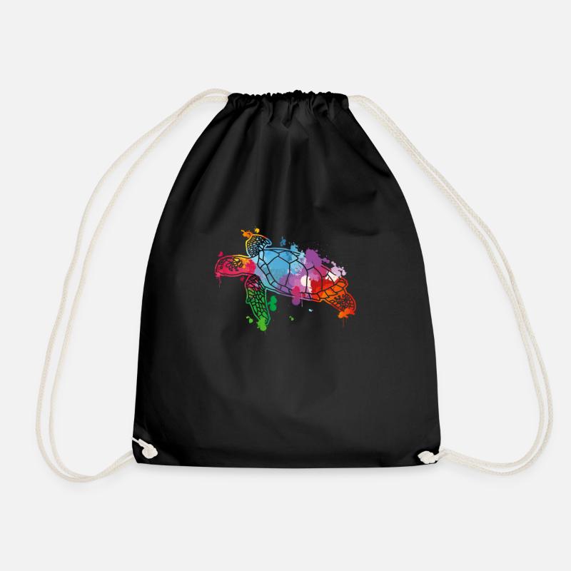 Watercolor turtle - Drawstring Bag - black