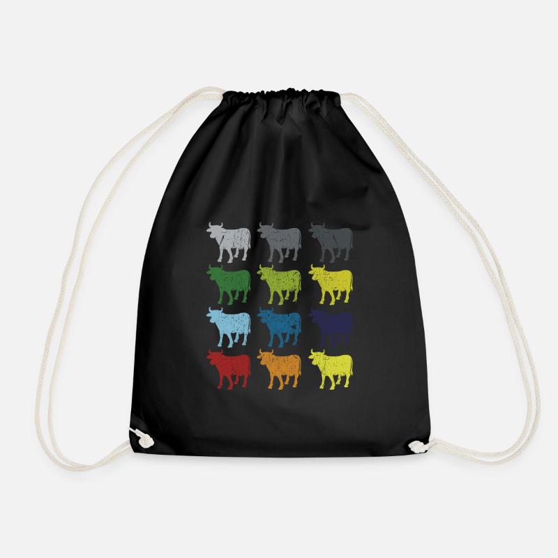 Neon Pop Art Retro Kuh Rind Landwirt Geschenk - Turnbeutel - Schwarz
