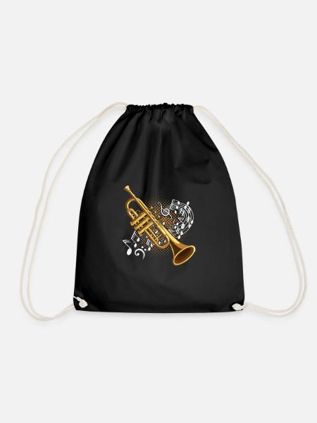 Trumpeter musical notes jazz music art - Drawstring Bag - black