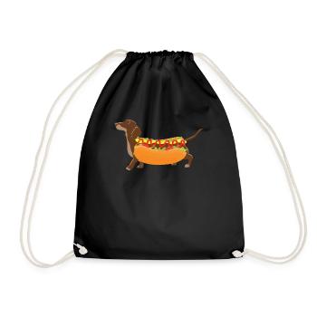 Hot Dog - Dachshund Weiner Dog - Drawstring Bag - black - Front