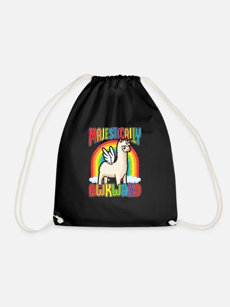 Majestic llama unicorn angel rainbow - Drawstring Bag - black