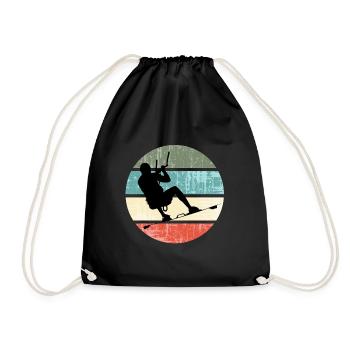 KITE Kite Kiteboarding Kitesurfing Retro - Drawstring Bag - black - Front