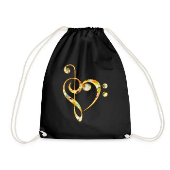 Bass key music heart musical instrument musician - Drawstring Bag - black - Front