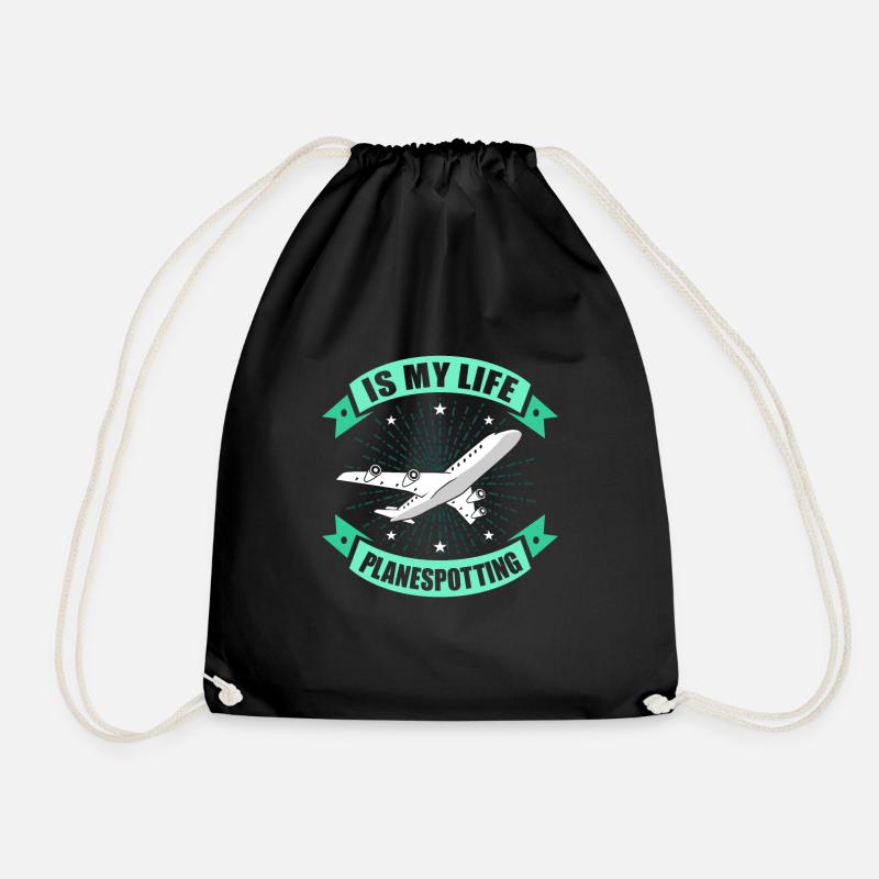 plane - Drawstring Bag - black