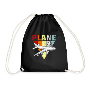plane - Drawstring Bag - black - Front