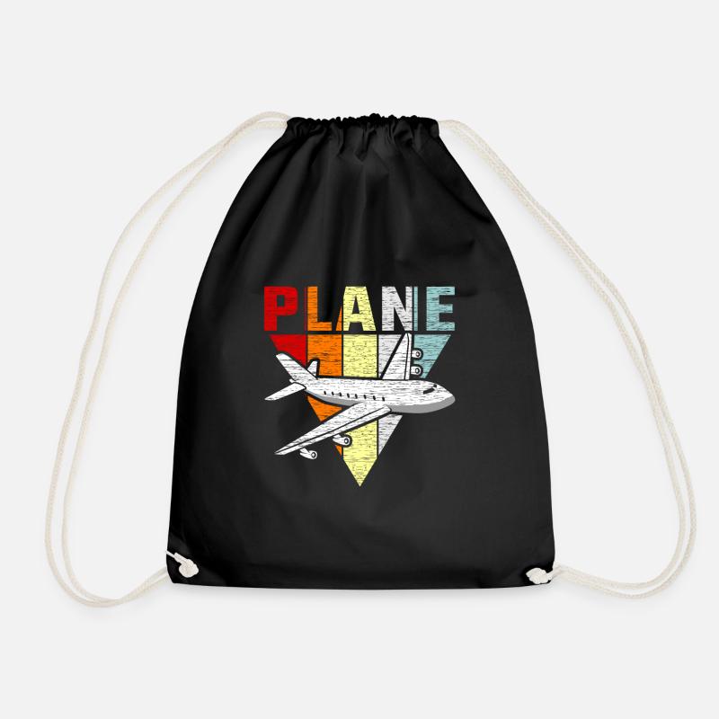 plane - Drawstring Bag - black