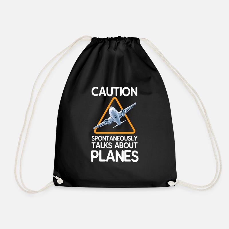 plane - Drawstring Bag - black