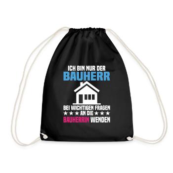 Bauherr Bauherrin Eigenheim Richtfest Geschenk - Turnbeutel - Schwarz - Vorne