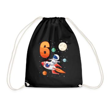Astronaut 6th Birthday Space Boy - Drawstring Bag - black - Front