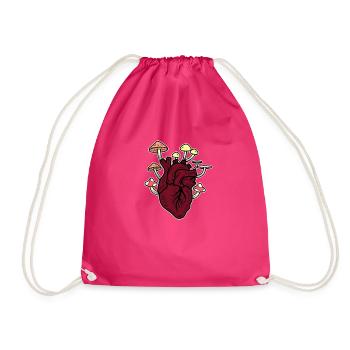 Mushroom Pickers Mycology Fungi Heart Beats Colorful Mushroom - Drawstring Bag - fuchsia - Front