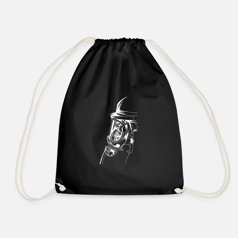 Firefighter with mask ready for use - Drawstring Bag - black