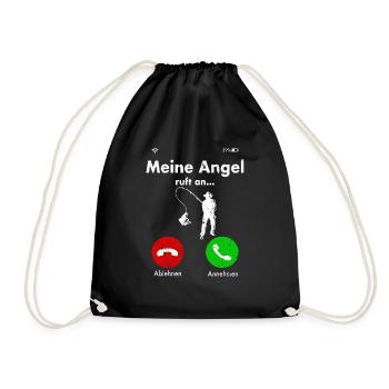 Angler Angeln Fischer lustig Geschenk Geschenkidee - Turnbeutel - Schwarz - Vorne